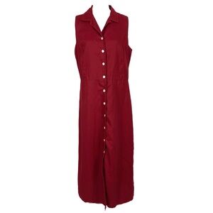 Vintage Eddie Bauer Women Size 18 Sleeveless Maxi Dress 100% Linen Button Up Red